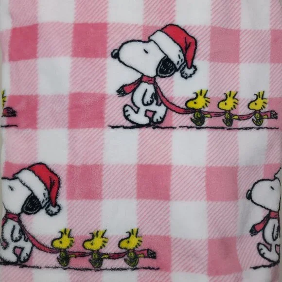 Peanuts Snoopy Woodstock Pet Throw Blanket By Berkshire Christmas Pink Plaid - Picture 3 of 12